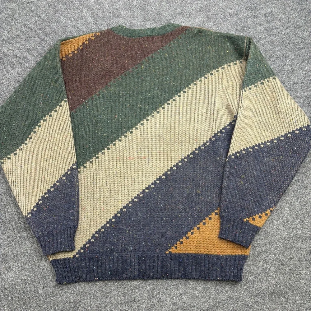 Vtg 90s Impact Striped Knit Crewneck Sweater Mens Medium Colorblock Grandpacore
